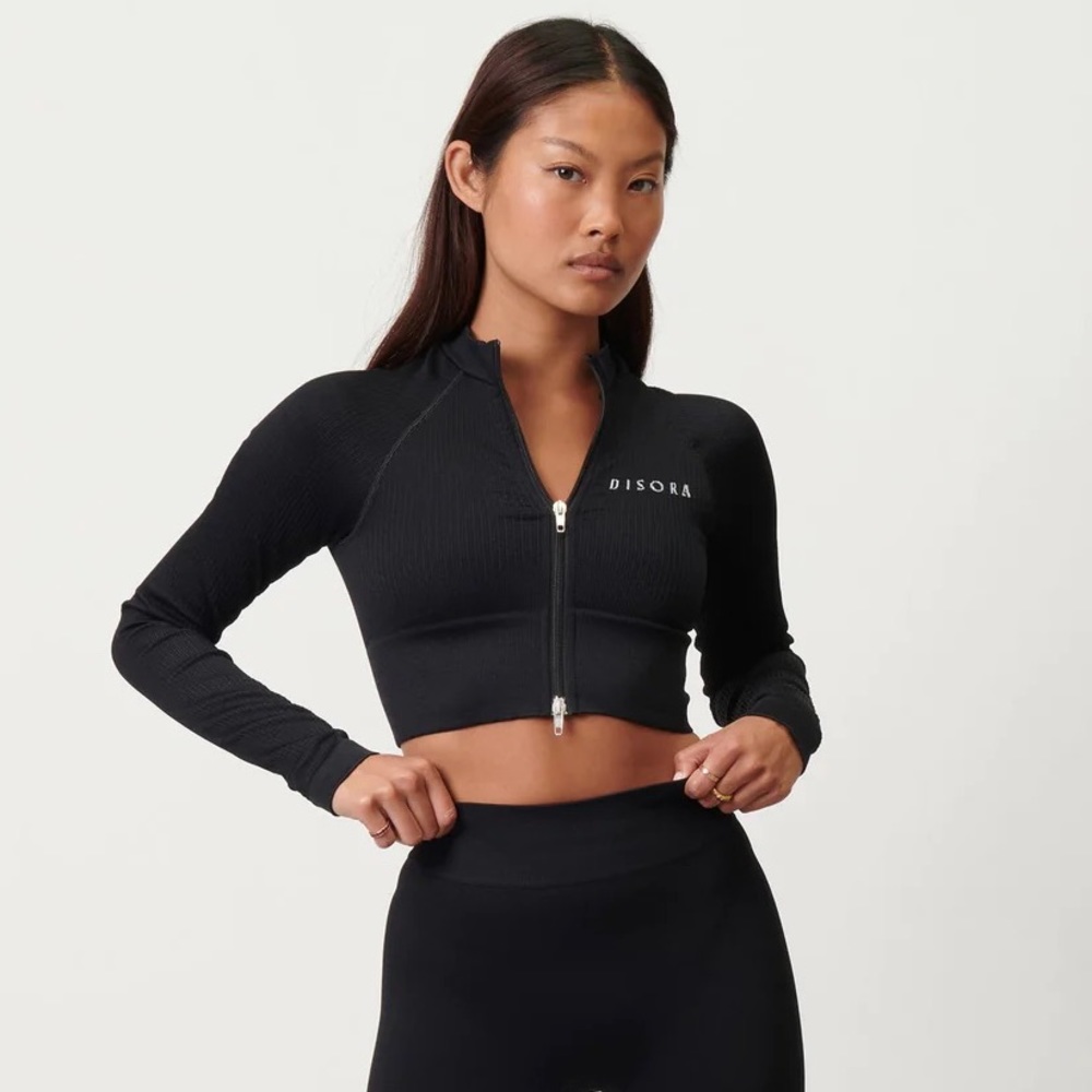 Disora black long sleeve seamless crop jacket